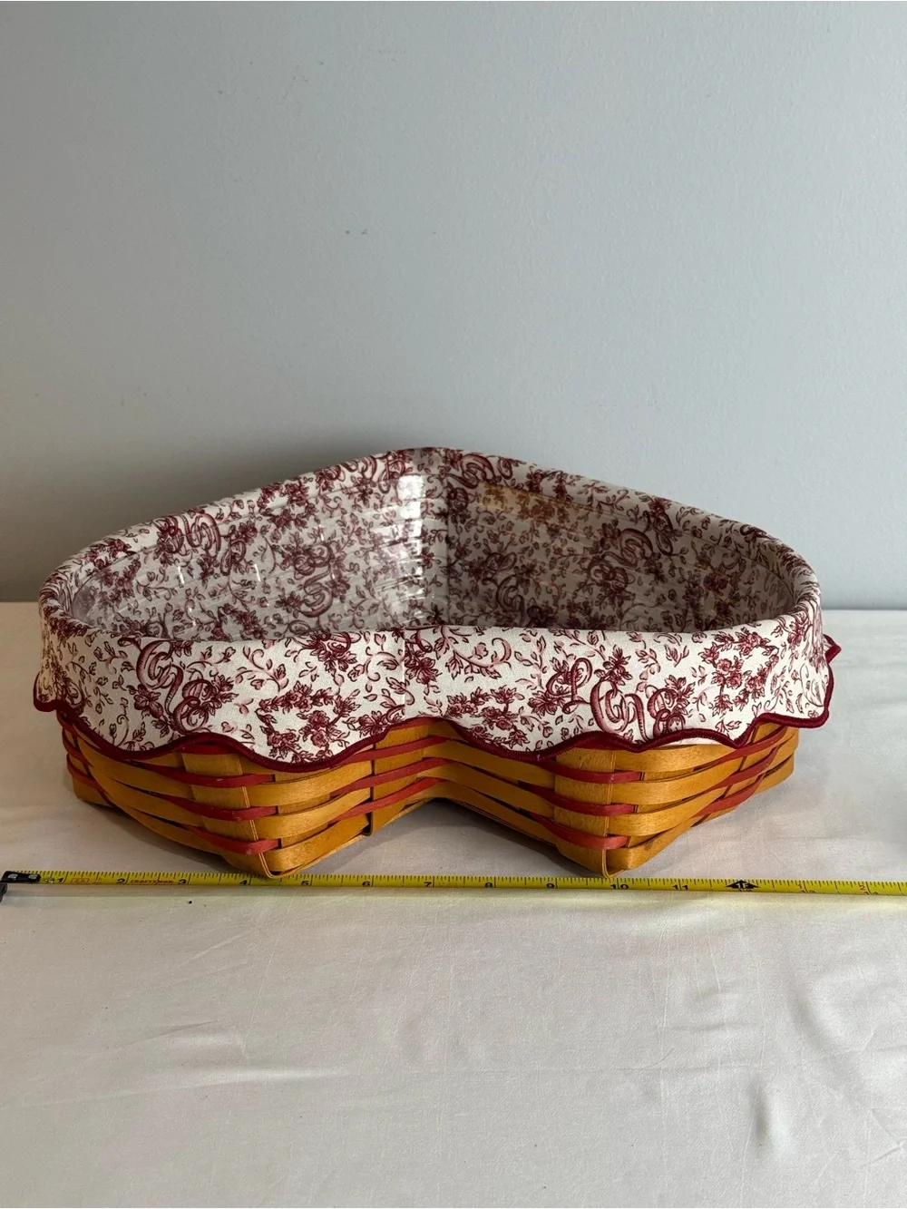 Longaberger 1999 Heart Basket Set w Liner Protector Love Treasures USA